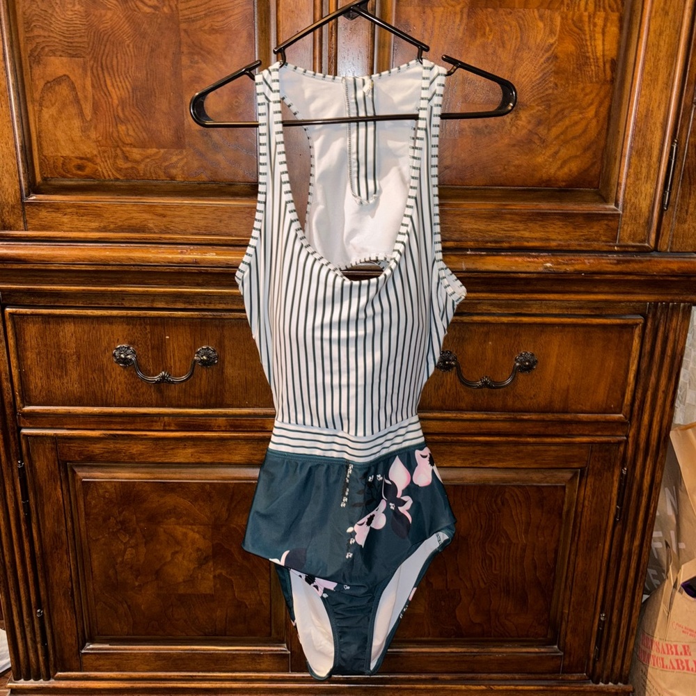 Floral & Striped One Piece Swimsuit Size XL